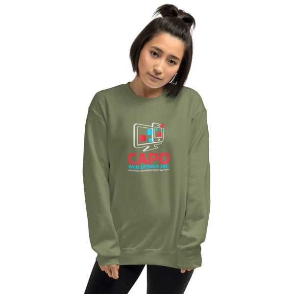 Unisex Crew Neck Sweatshirt Military Green Front 637A37F3046A1