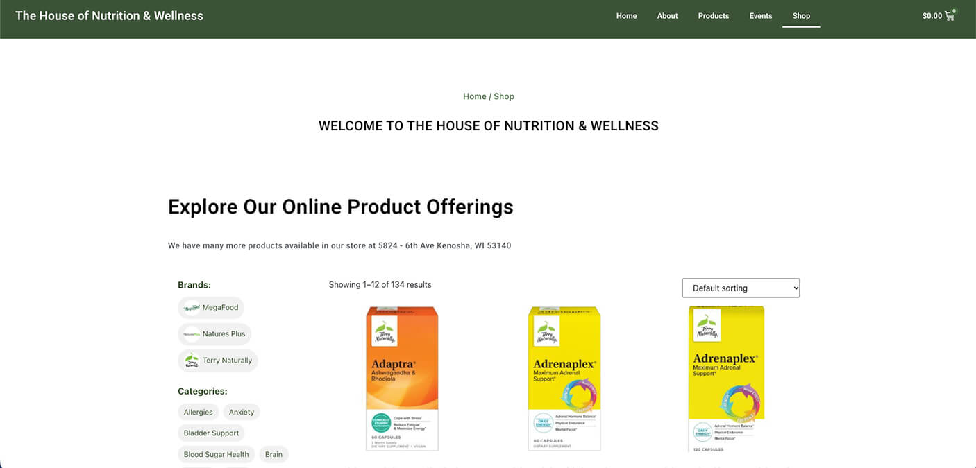 House of Nutrition and Wellness Ecommerce Website Developed by Capo Web Design