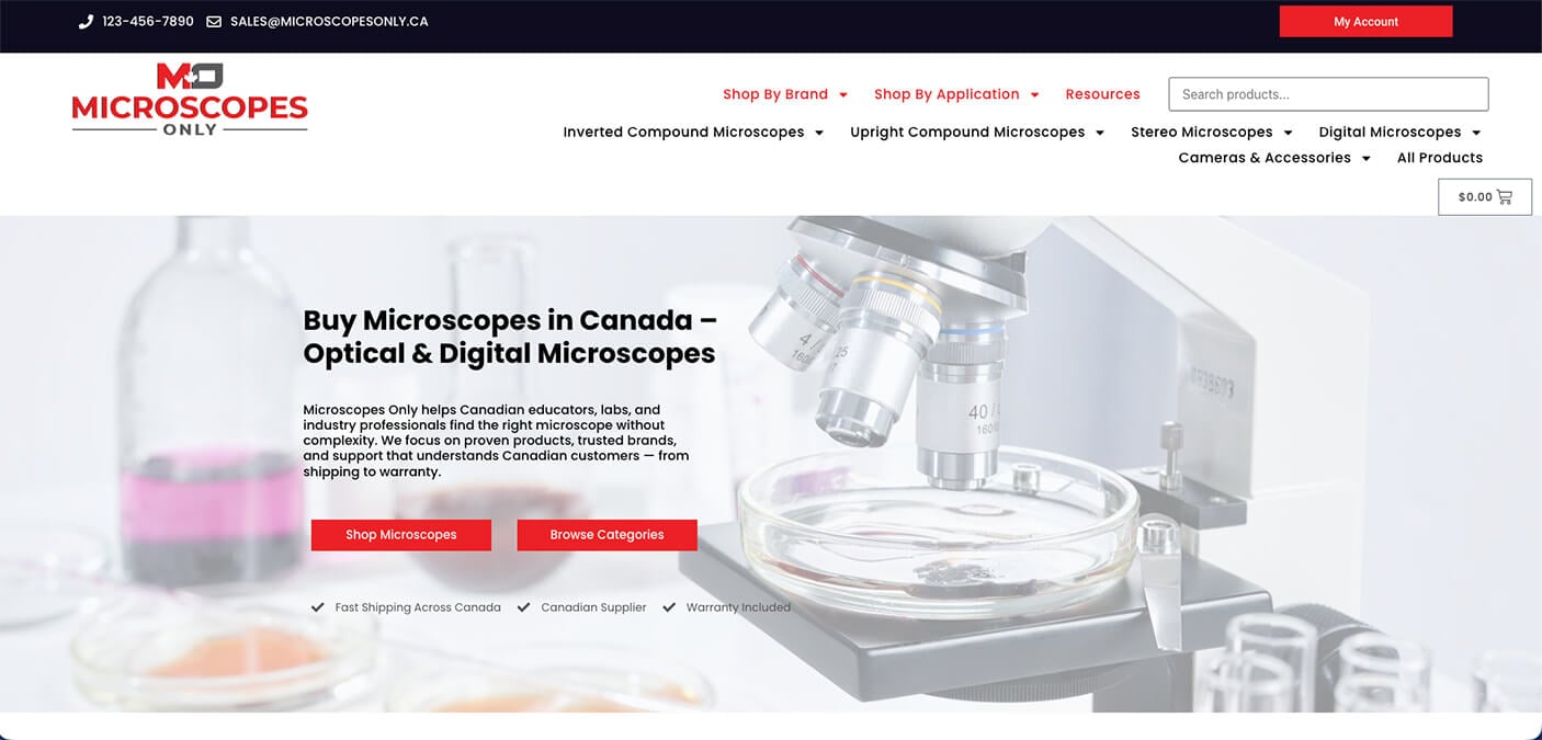 Microscopes Only Ecommerce Website Developed by Capo Web Design